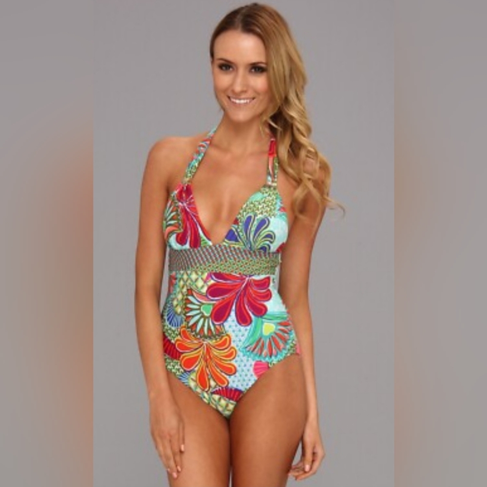 Trina Turk Vibrant Halter One-Piece Swimsuit In Size 10.